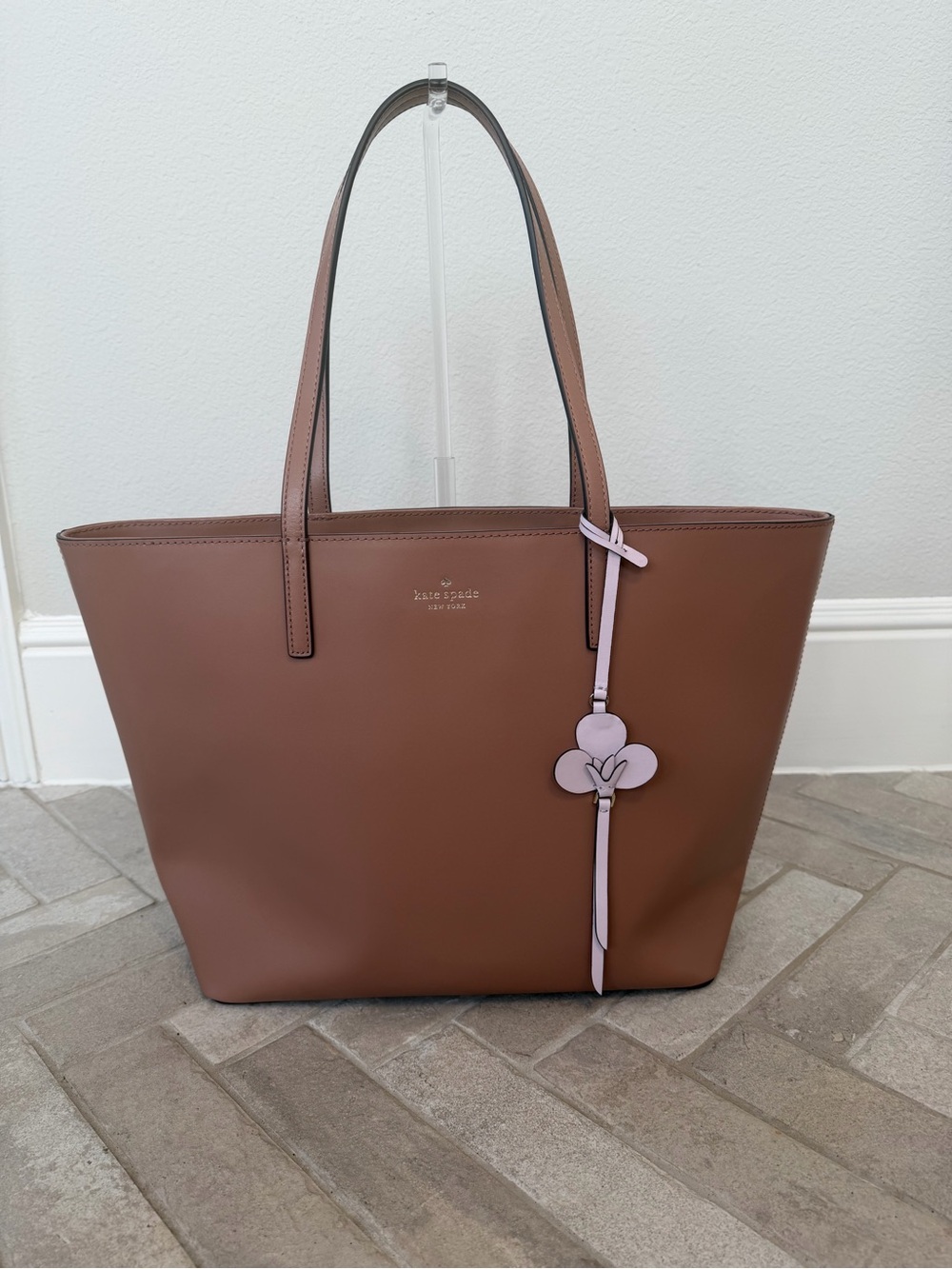 Kate Spade Kelsey Large Leather Tote Toasty Taupe With Blush Floral Charm